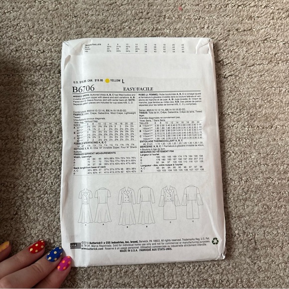 2019 Butterick Sewing Pattern - Misse’s Dresses- B6706 - Sizes 14-22 - Picture 2 of 2